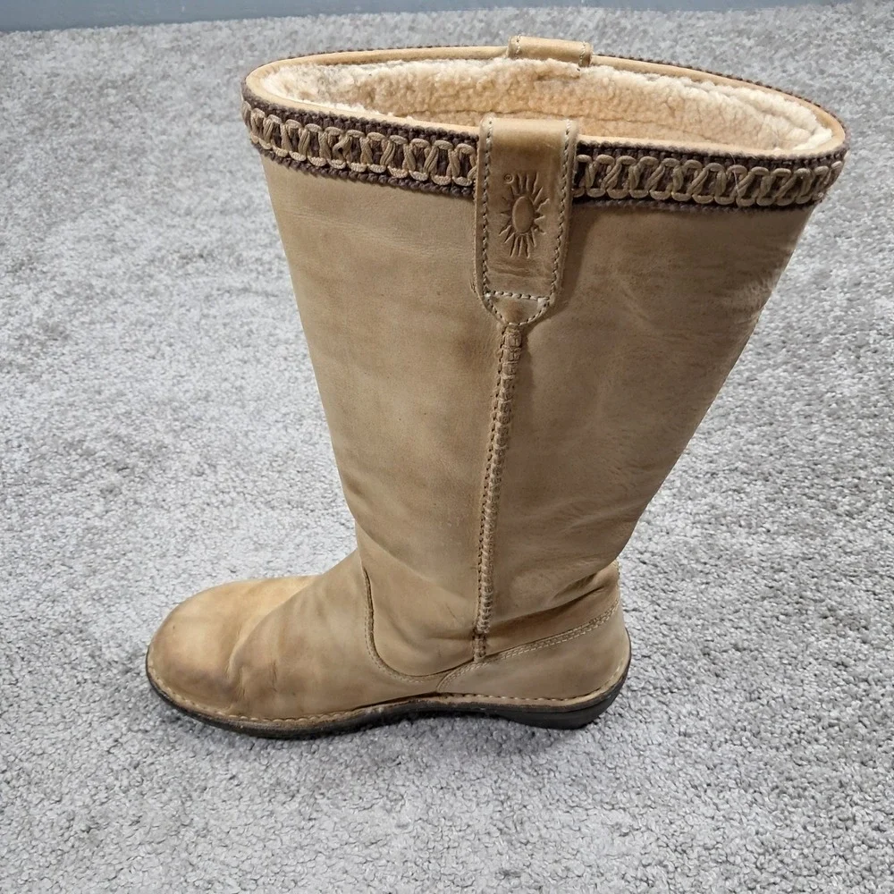 UGG Sunburst Tall 5133 Sand Tan Leather Sheepskin Shearling Boots Womens 9‎